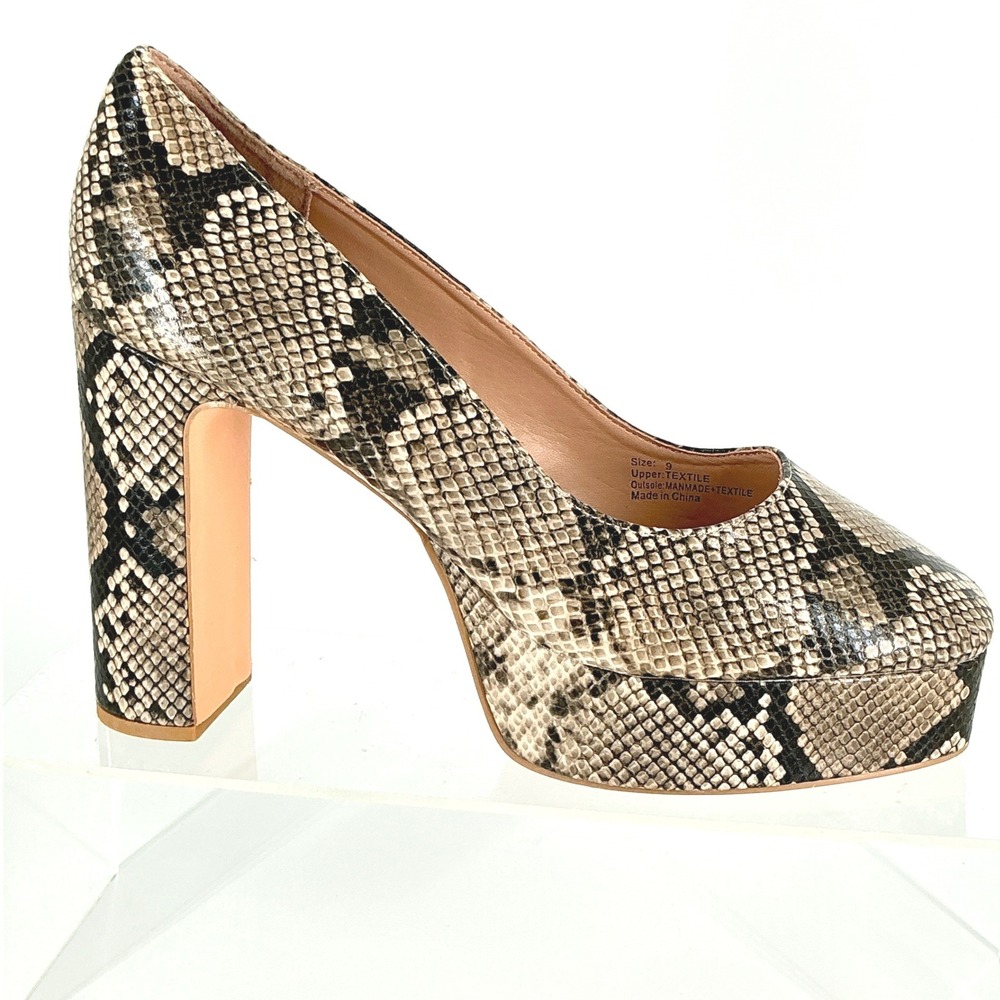 NY&C Size 9 Snakeskin Print Platform Block Heel Pumps Neutral NEW $85